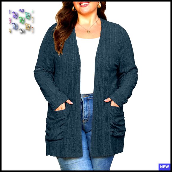 Sweaters - Plus Size Cardigan Lightweight Knit Sweater Open Front Long Sleeve Stretchy